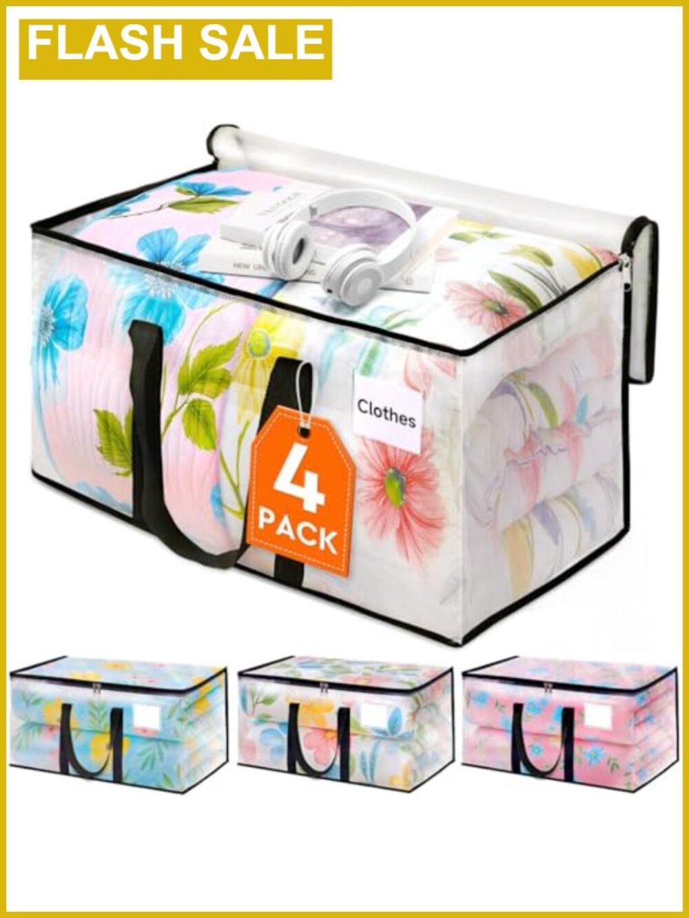 Heavy Duty Moving Bags 93L Waterproof Storage 4 Pack Reinforced Handles